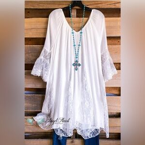 NWT Angel Heart Boutique White Tunic/Dress Loose Fitting Boho Sz S